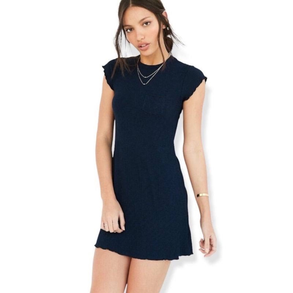Urban Outfitters BDG Blue Camper Pocket Ribbed Dress SIZE M Scalloped Trim